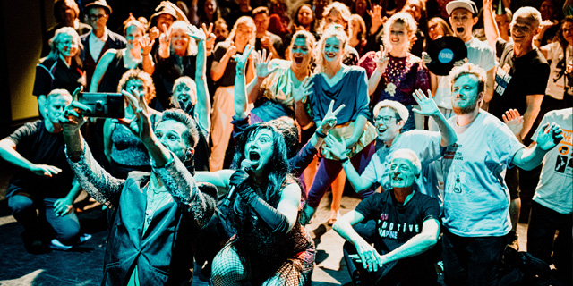 Crowds at a Fringe Festival performance